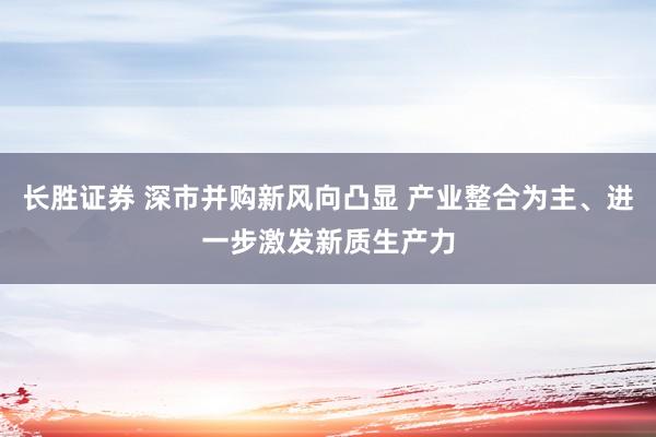 长胜证券 深市并购新风向凸显 产业整合为主、进一步激发新质生产力